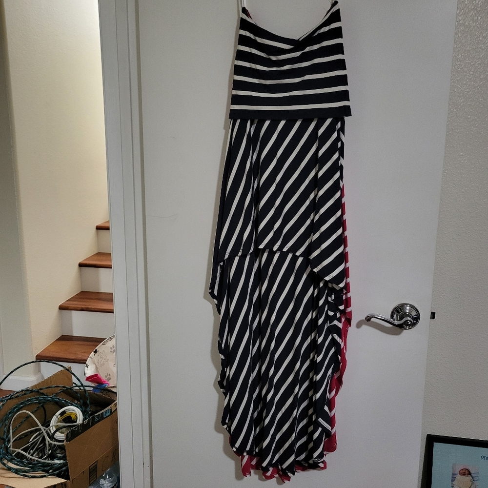 Bebe Navy Blue Striped Convertible Dress/Skirt